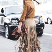 Heavy-Industry Chic Midi Skirt with Tassels