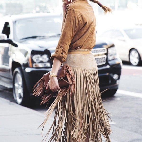 Heavy-Industry Chic Midi Skirt with Tassels