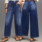 Retro Wide-Leg Dark Blue Jeans for Women