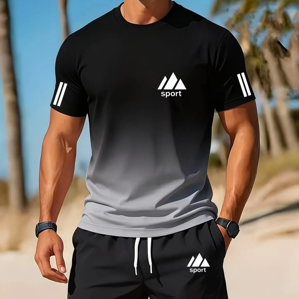 Casual Sportswear Set for Men - Breathable Crew Neck