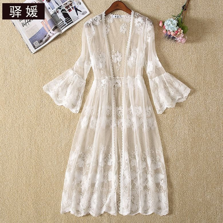 Women's Lace Cardigan Shawl with Drop-Shoulder Sleeves
