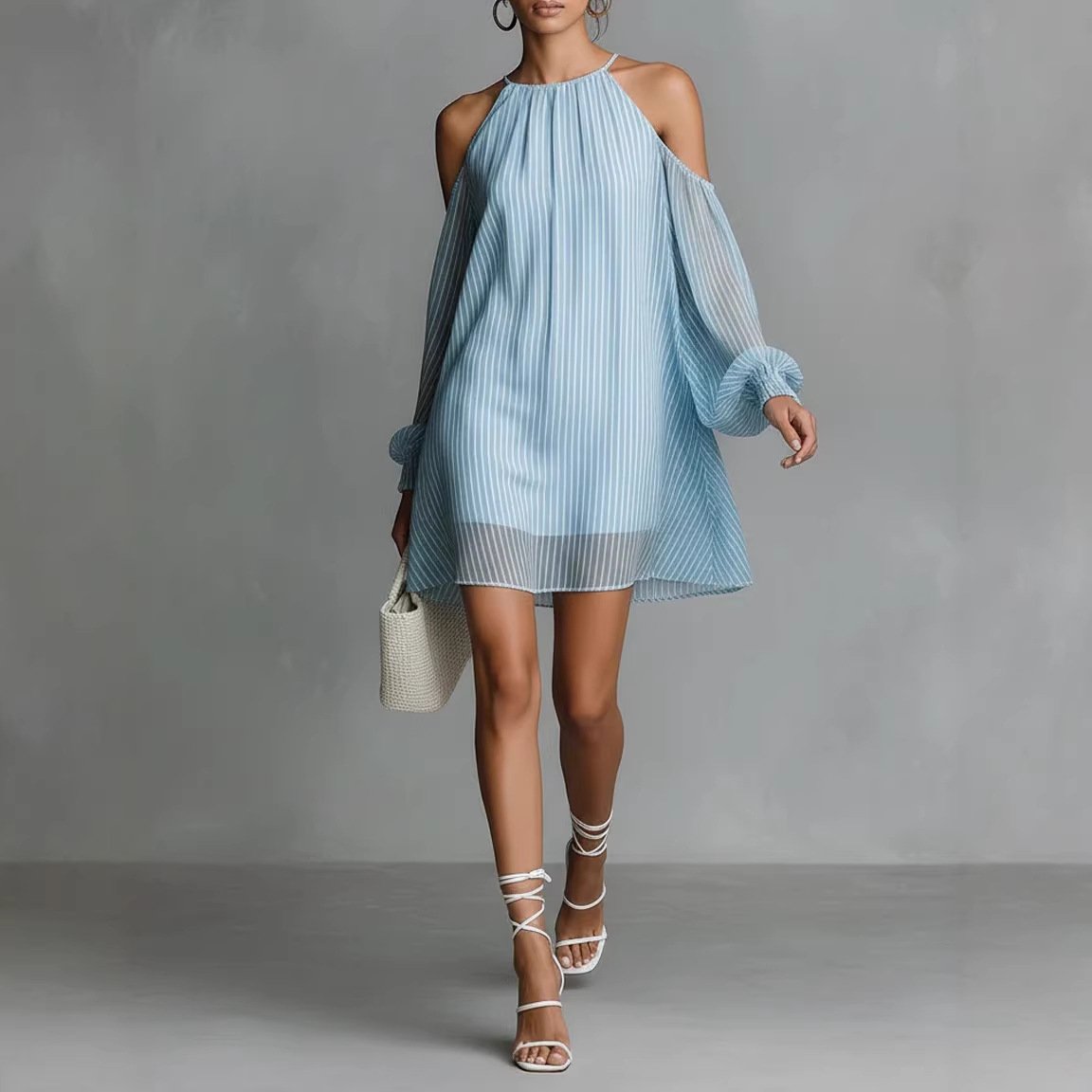 Off-the-Shoulder Striped Resort Dress