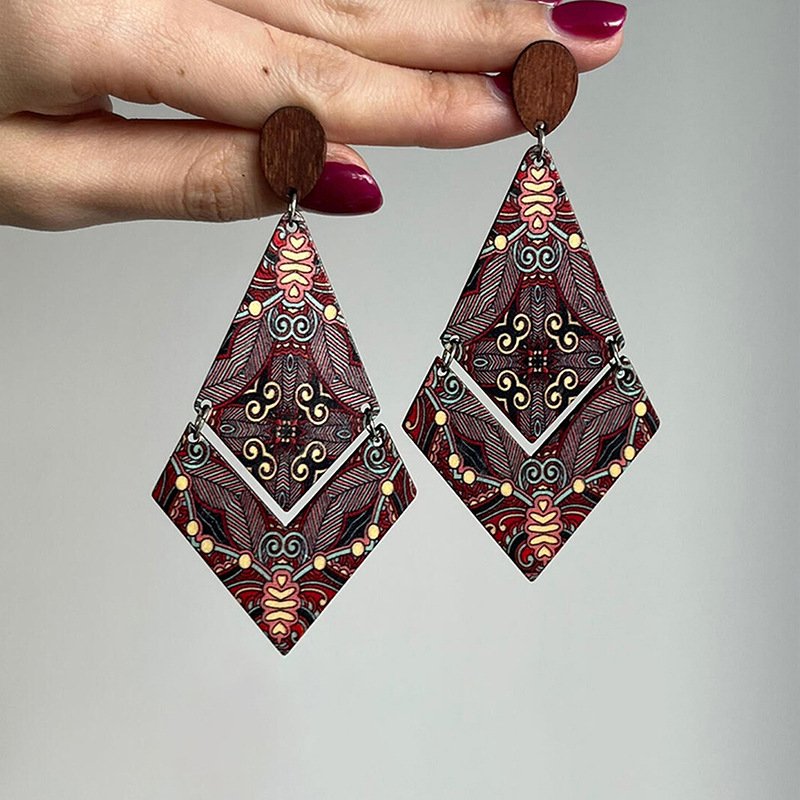 Unique Wood Earrings - Diamond Shape