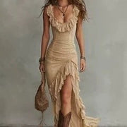 Bohemian Flounce-trimmed Maxi Dress