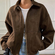 Versatile Suede Casual Jacket for Women - Coffee Brown