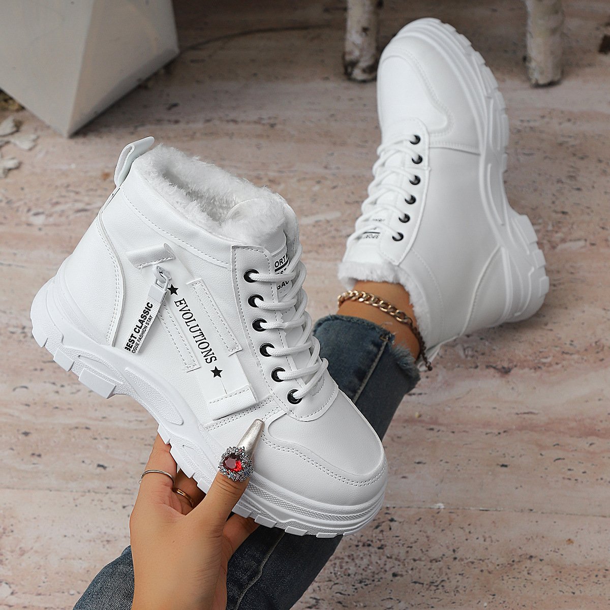 Plus-Size Winter Snow Boots for Women - Thick-Soled Platform Ankle Boots