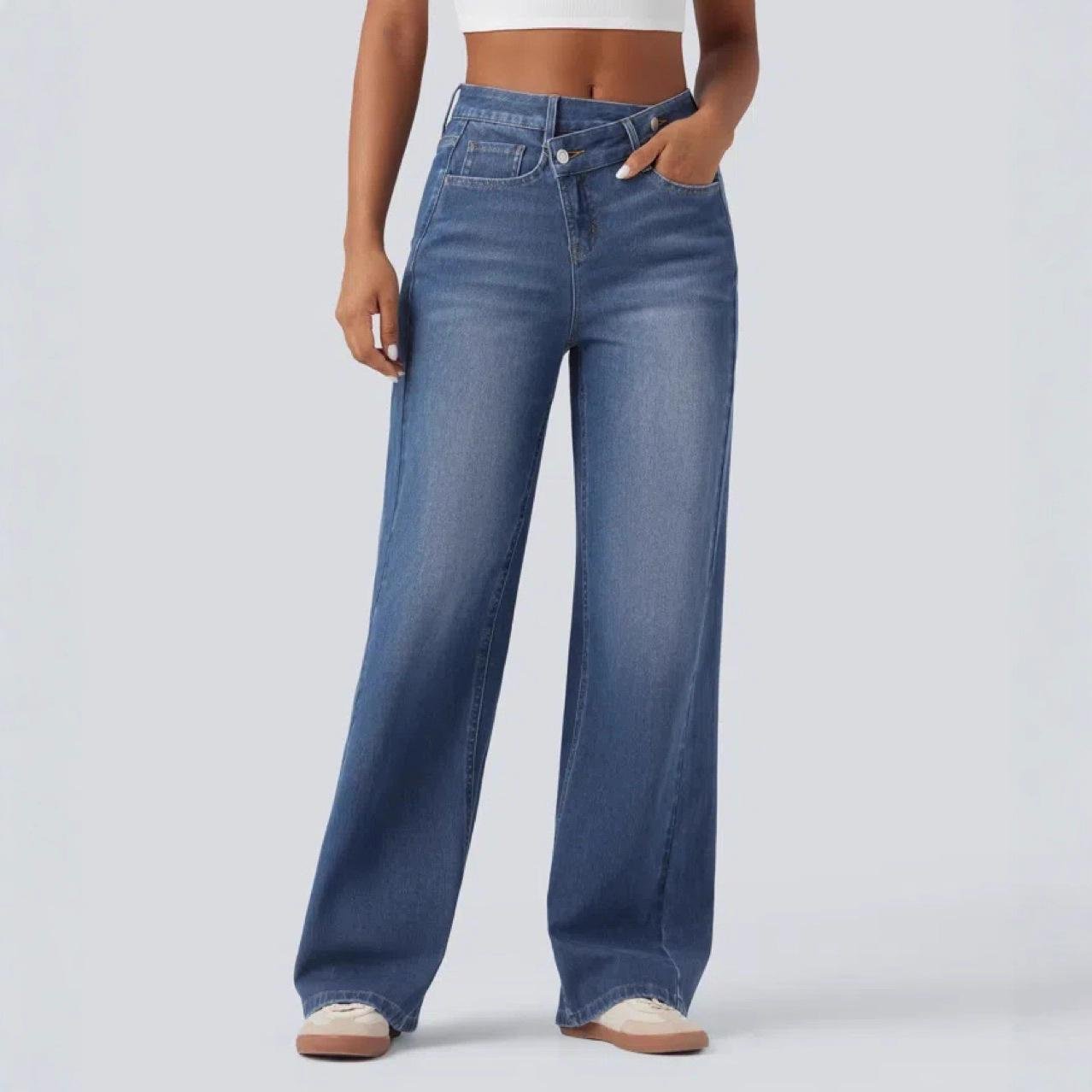Dark Blue Button-fly Low-rise Jeans for Women