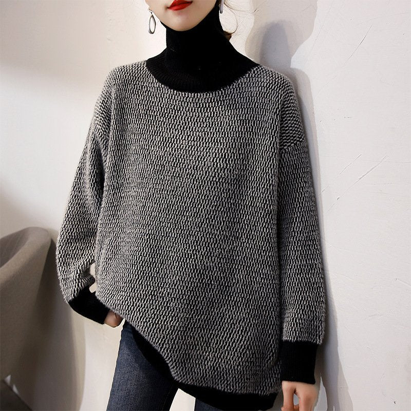 Cozy Women's Turtleneck Sweater Loose-Fit Knit Top