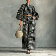 Youthful 2-Piece Set with Long Sleeves and Wide Leg Pants