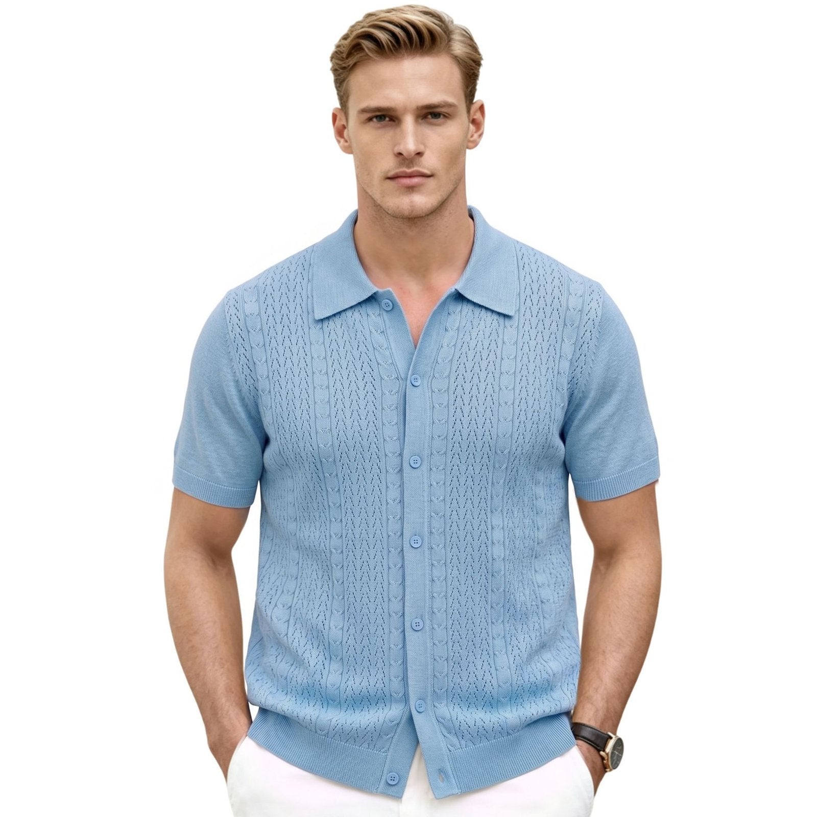 Stay Cool in Style: Peach, Blue, or Brown Knit Tops