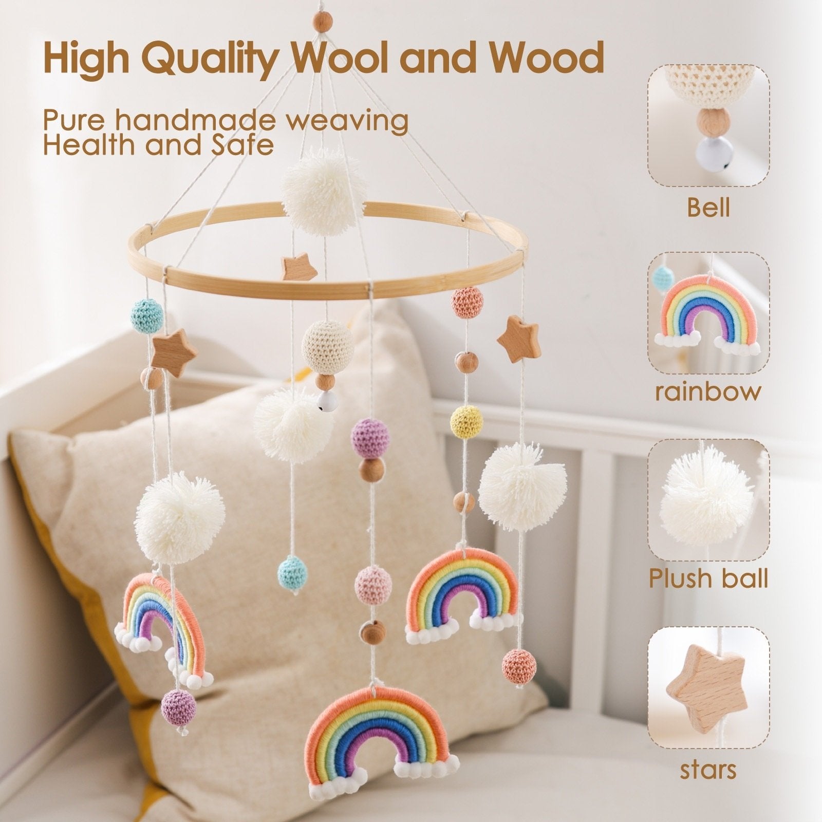 Rainbow Star Crib Mobile for Baby Development