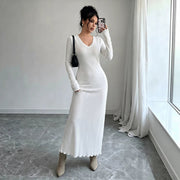 Elegant Slim-fit V-neck Long-sleeve Dress for Women