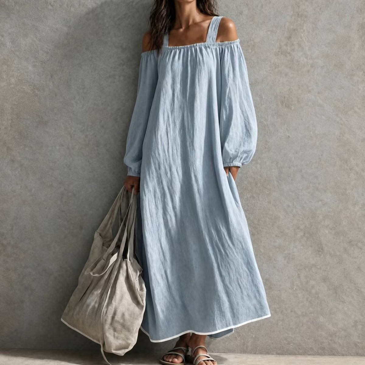 Off-shoulder Strap Dress Loose-fitting Long-sleeved Casual