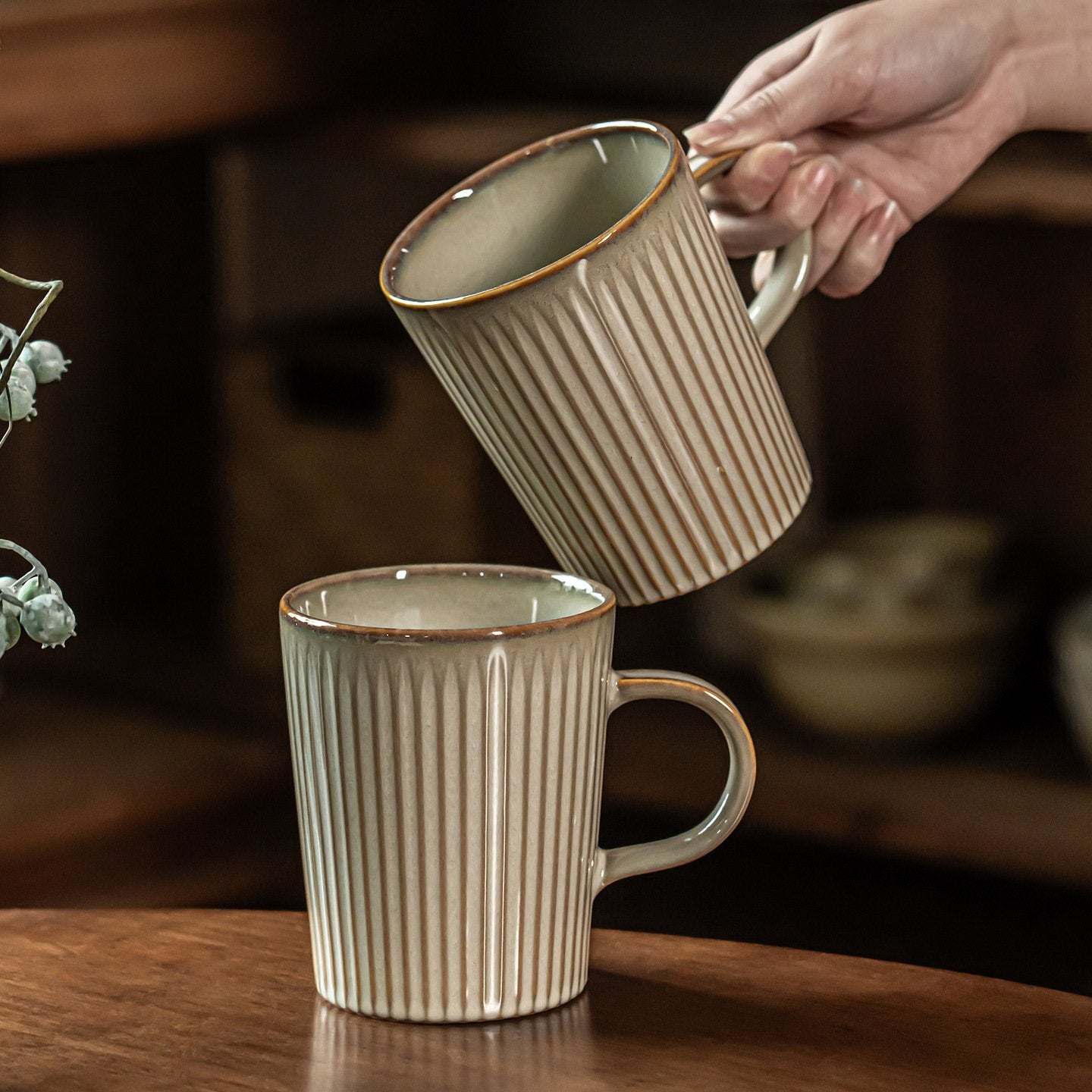 Vintage Striped Ceramic Coffee Mug