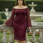 European-style Women's Loose-shoulder Solid-color Dress