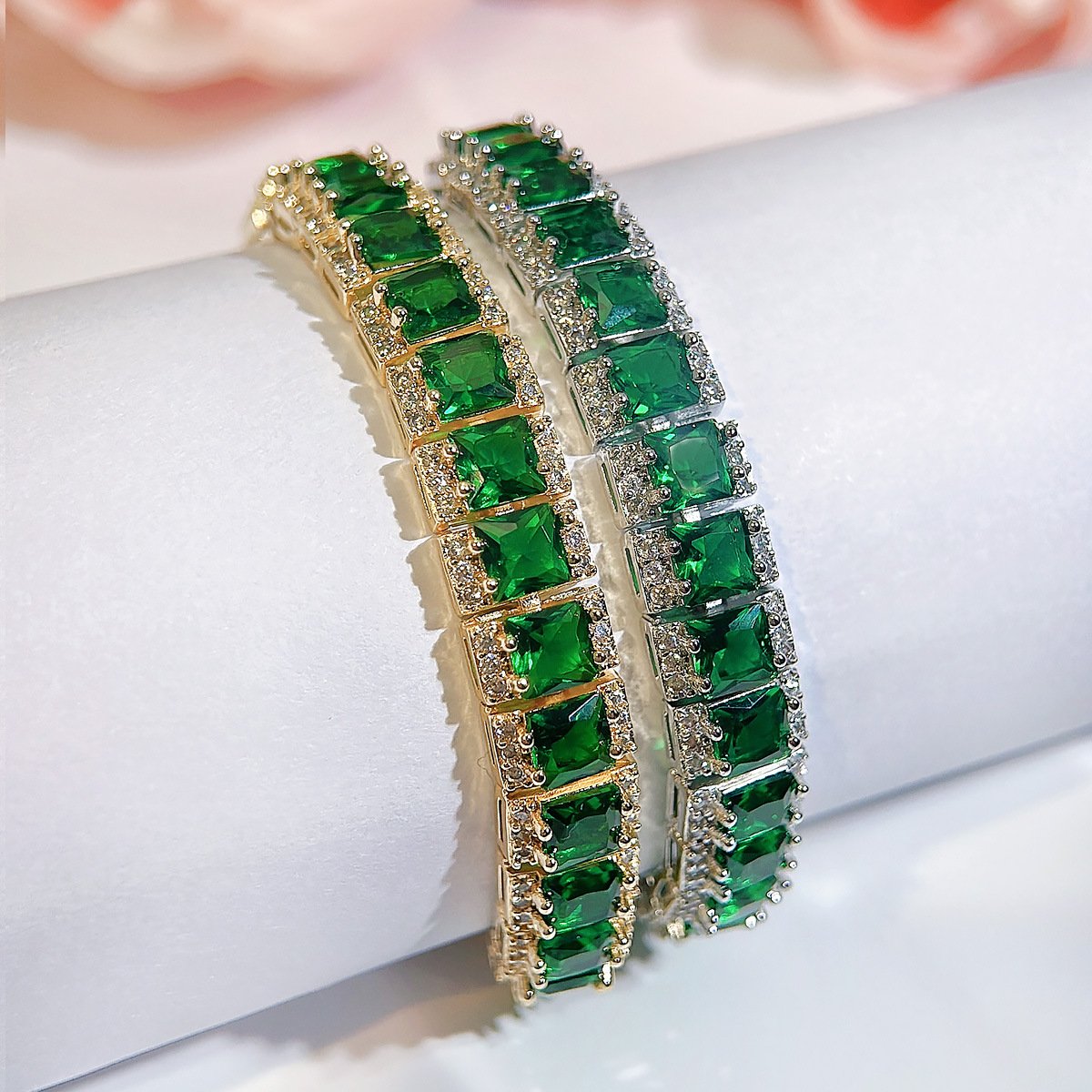 Geometric Olive Green Square Diamond Women's Bracelet