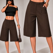 High-Waisted Wide-Leg Culottes with Zipper Shorts