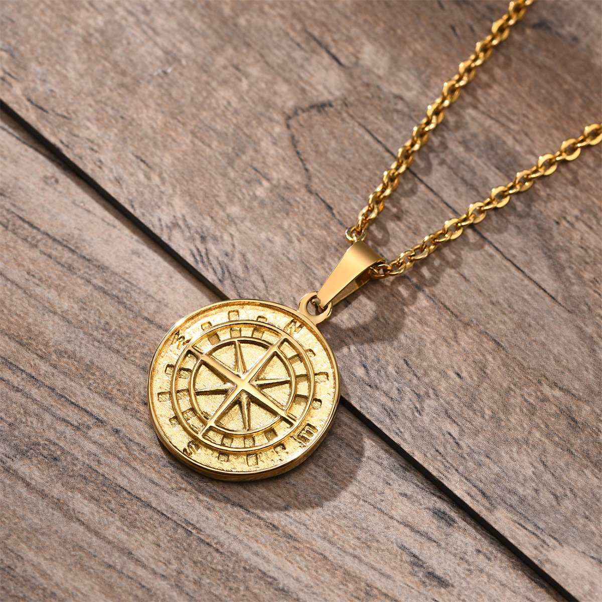 Stainless Steel Compass Pendant Necklace for Men
