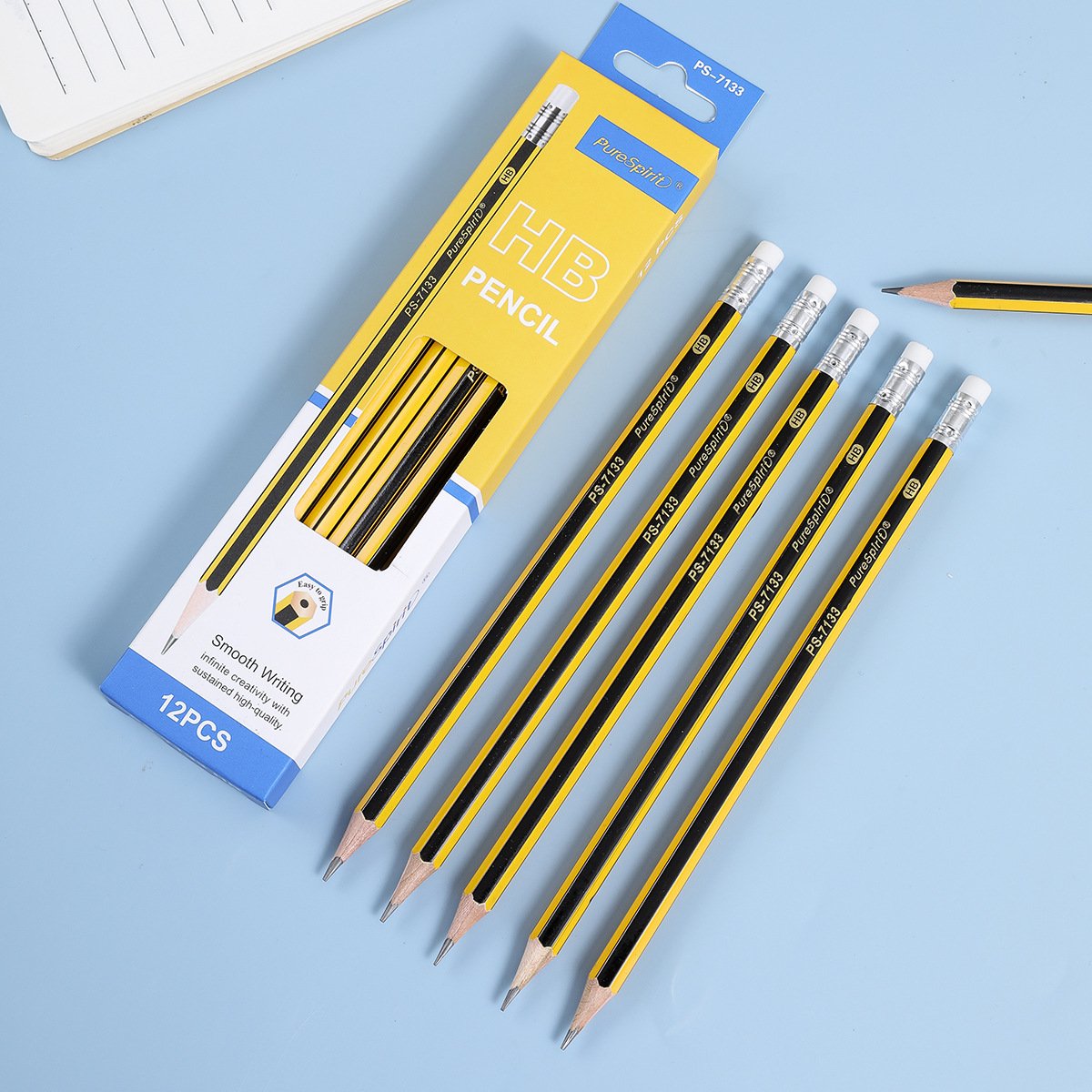 12-Count Smooth Writing HB Pencils Set with Erasers