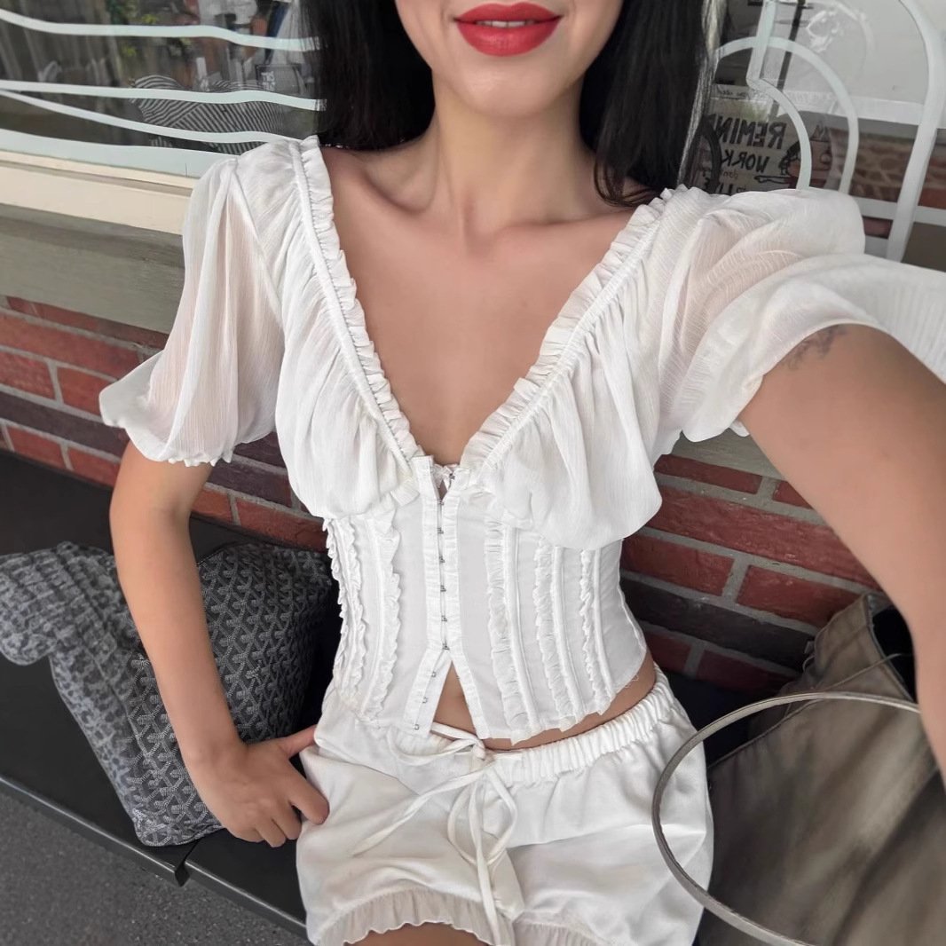 French-Style Women's Summer Shirt - Elegant Commuter Top