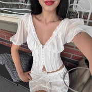 French-Style Women's Summer Shirt - Elegant Commuter Top