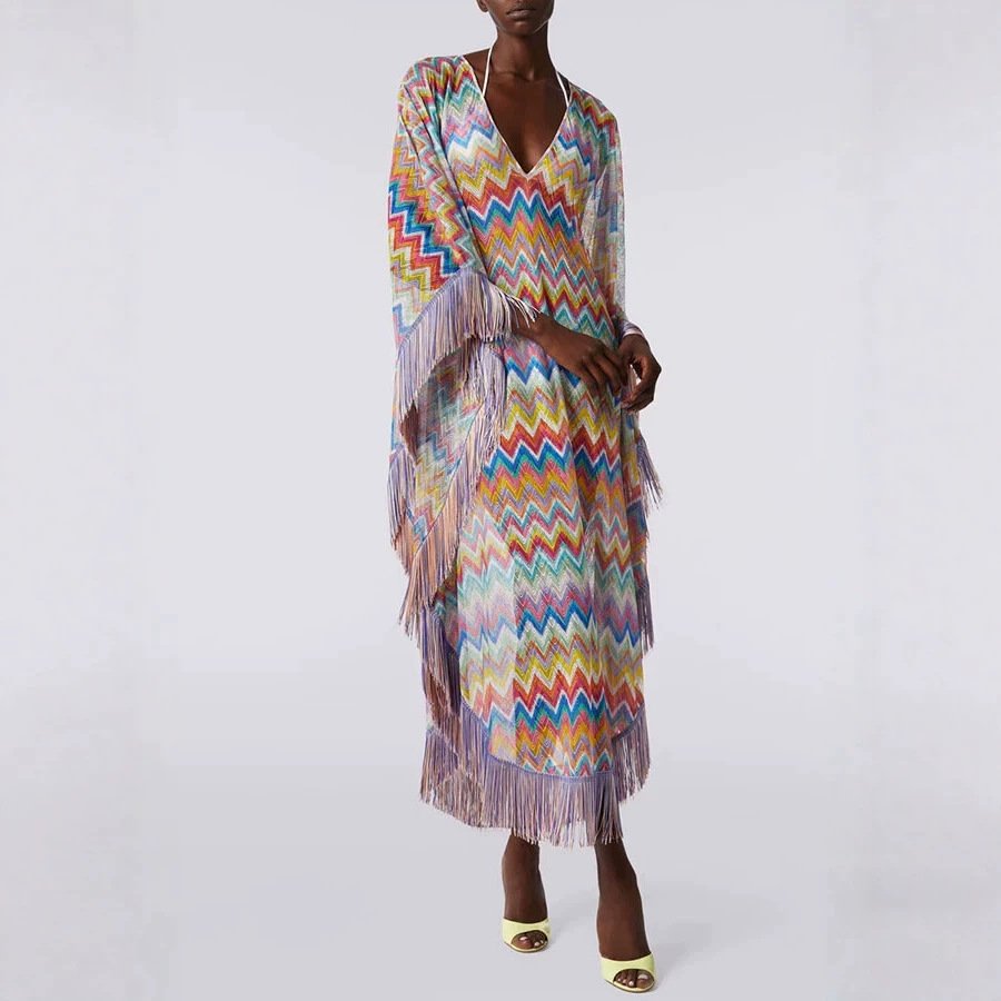 Bohemian-style Tassel Sleeve Cover-up Dress for Vacation