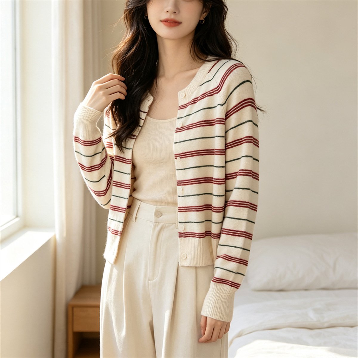 Elegant Striped Sweater for Women - Cozy Cardigan