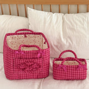 Quilted Storage Basket with Bow Embellishment