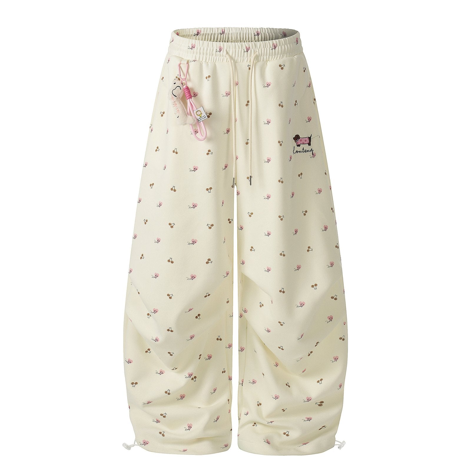 Gray Apricot Printed Wide Leg Cotton Trousers