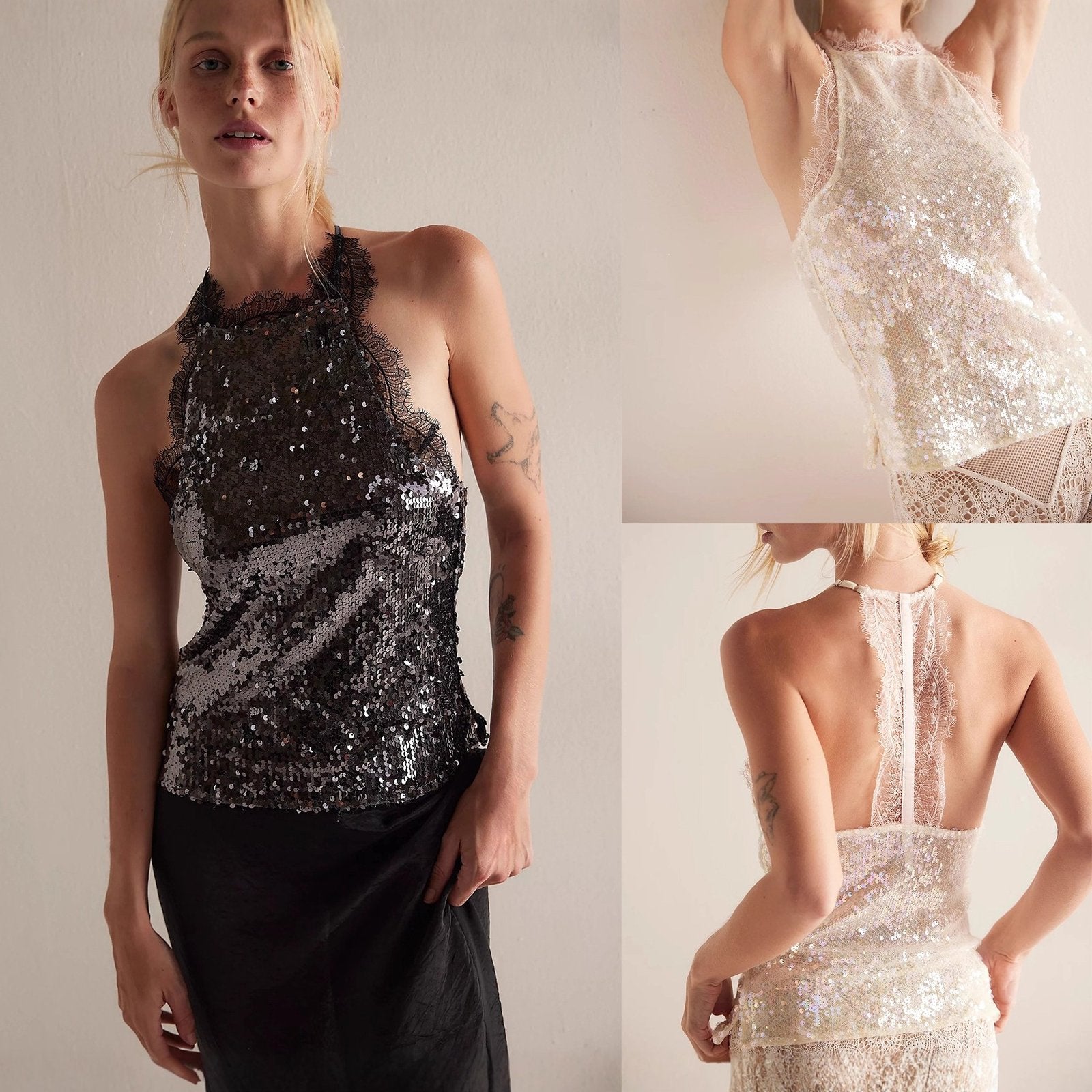 Sexy Camisole Top with Spliced Design & Open Back