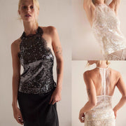 Sexy Camisole Top with Spliced Design & Open Back