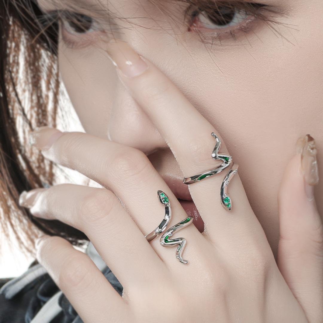 Minimalist Snake Ring with Green Zircon