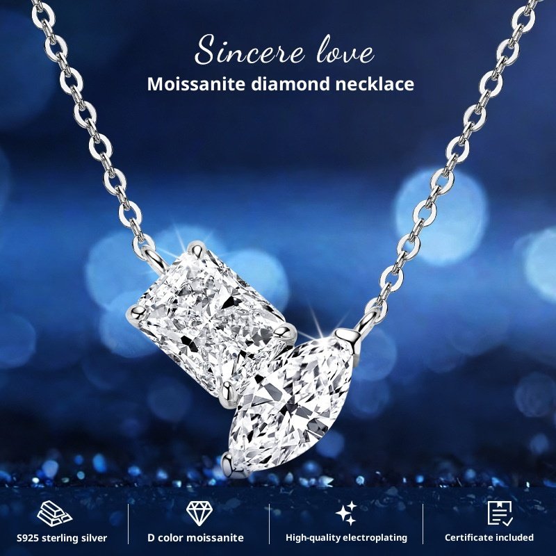 Moissanite Pendant in Geometric Sterling Silver 925