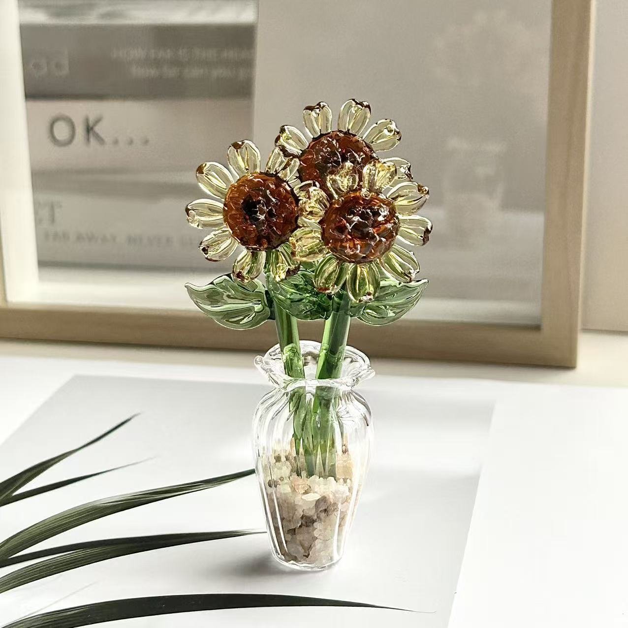 Mini Sunflower Glass Floral Art Desktop Ornament