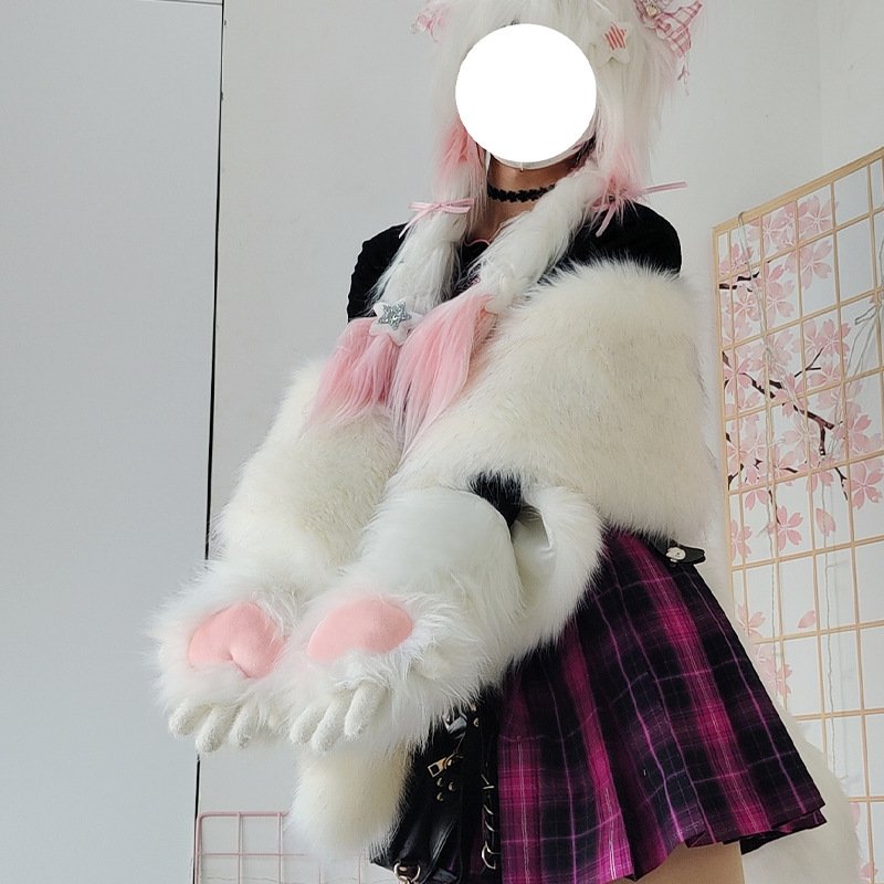 Furry Animal Claw Gloves for Women