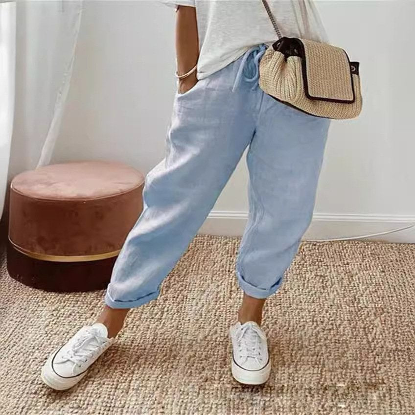 Casual Wide Leg Cotton-Linen Pants for Women