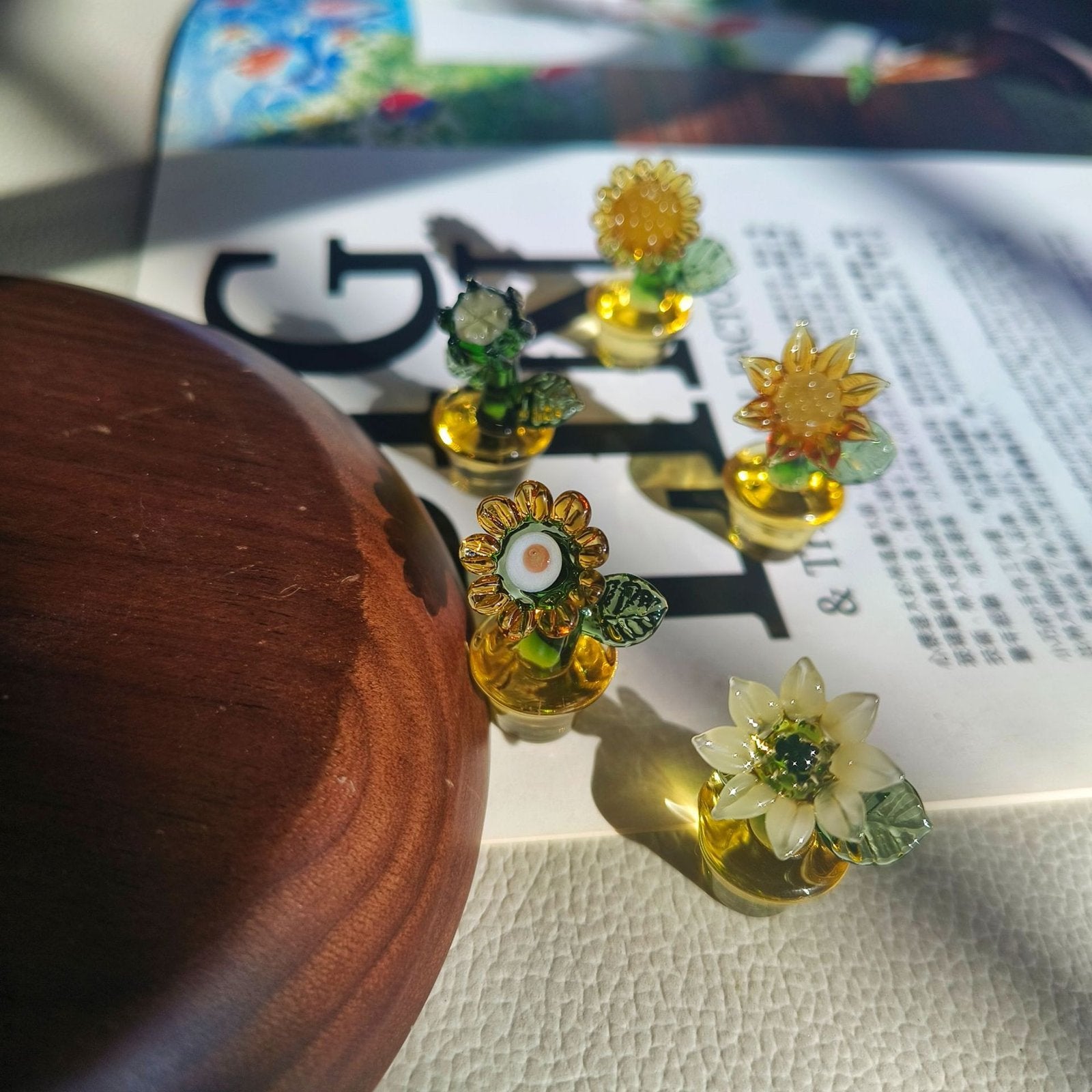 5-Piece Glass Sunflower Decor Set