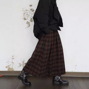 Dark Red Plaid A-Line Umbrella Skirt for Women