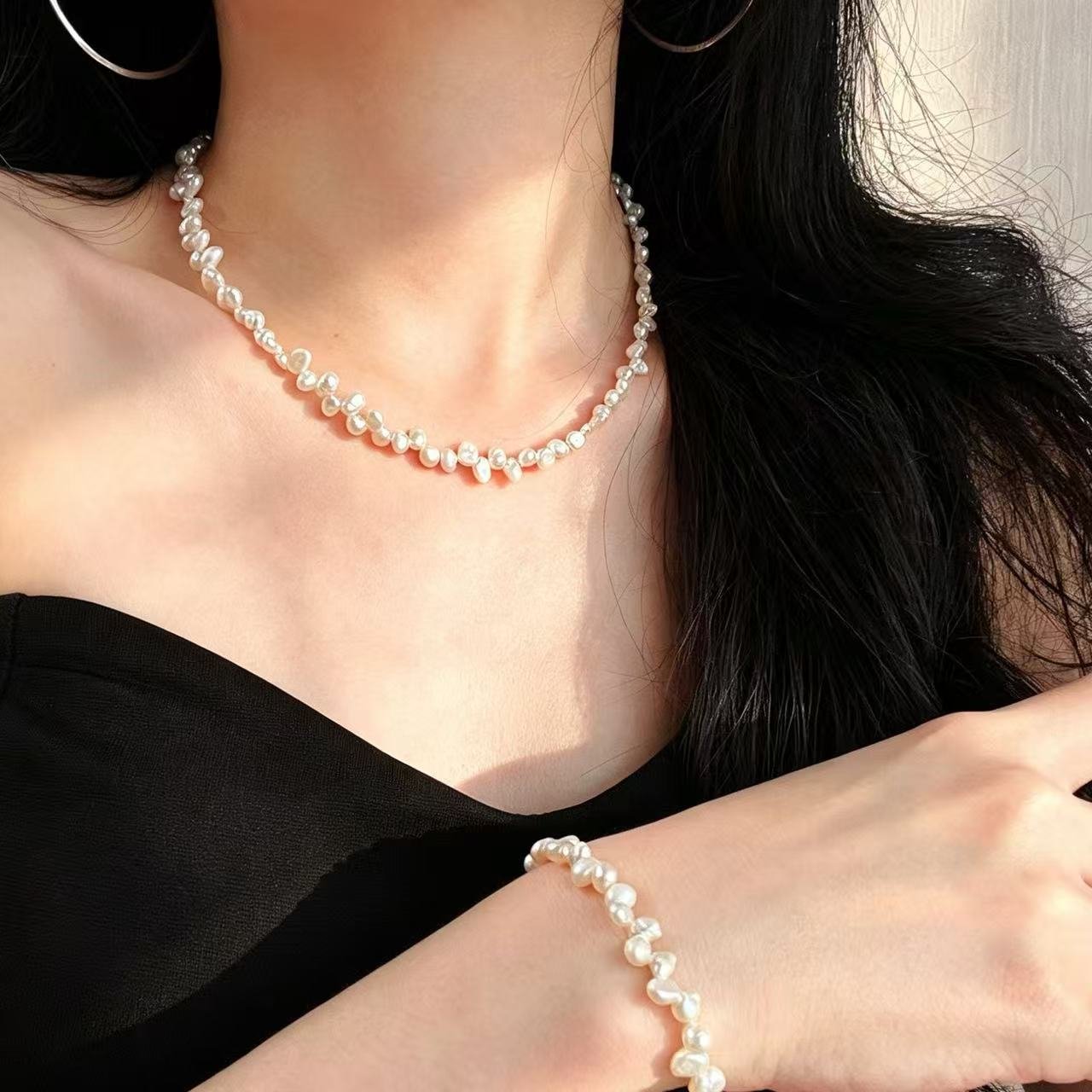 Retro Pearl Necklace & Bracelet Set for Women