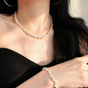 Retro Pearl Necklace & Bracelet Set for Women
