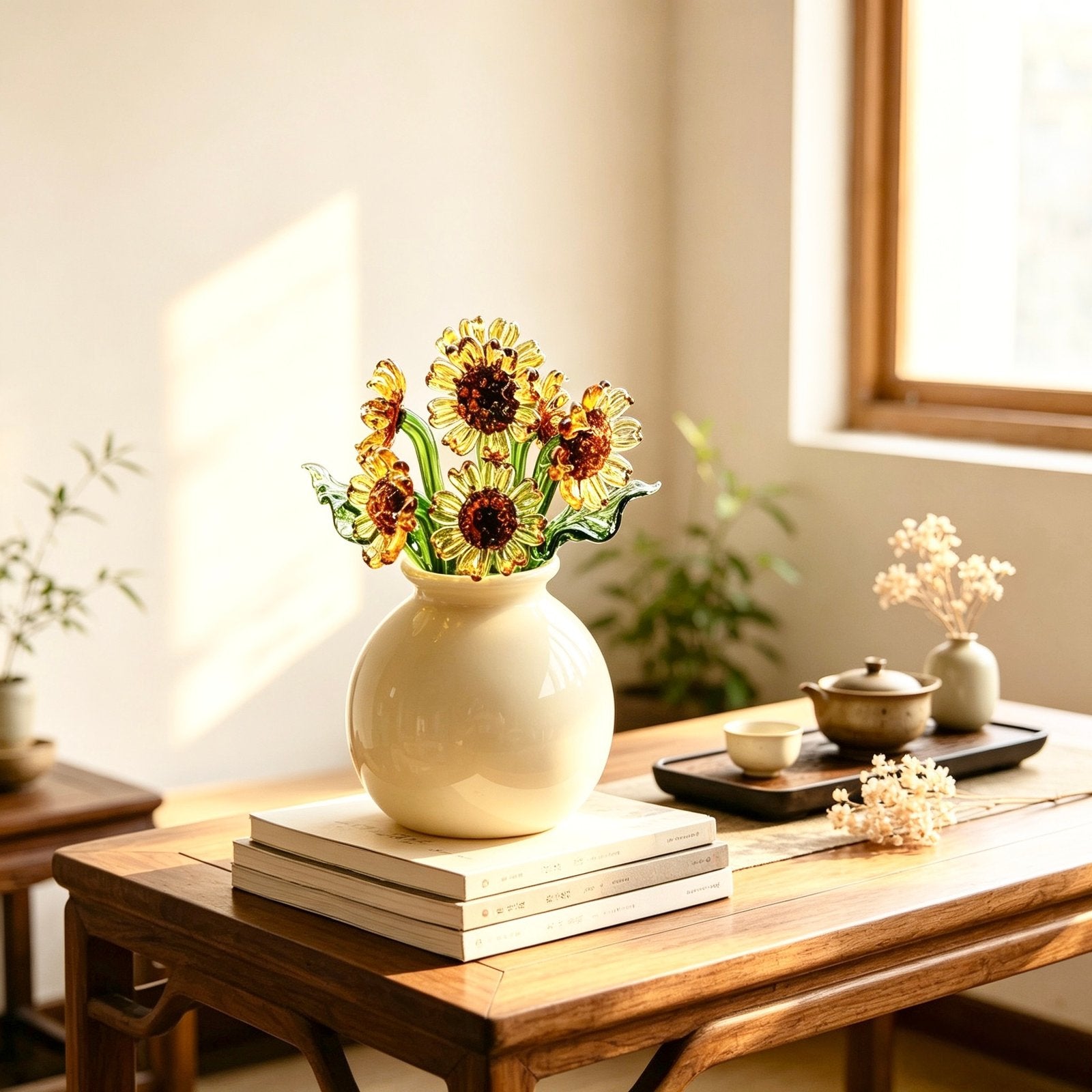 Elegant Glass Sunflower Desktop Decoration