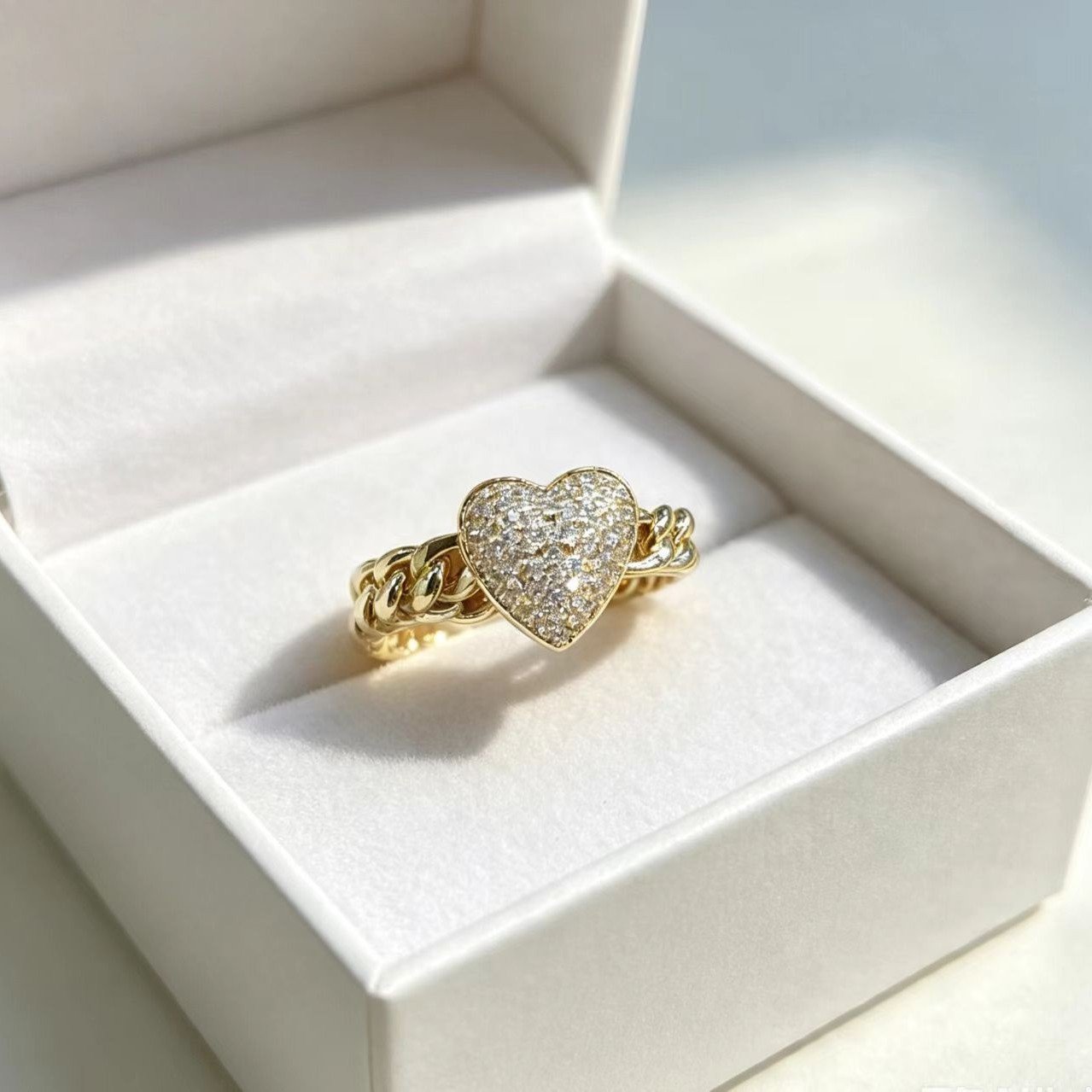 Adjustable Heart-Shaped Gold Tone Ring for Women