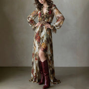 Floral Ruffled Asymmetrical Waist-Cinching Dress