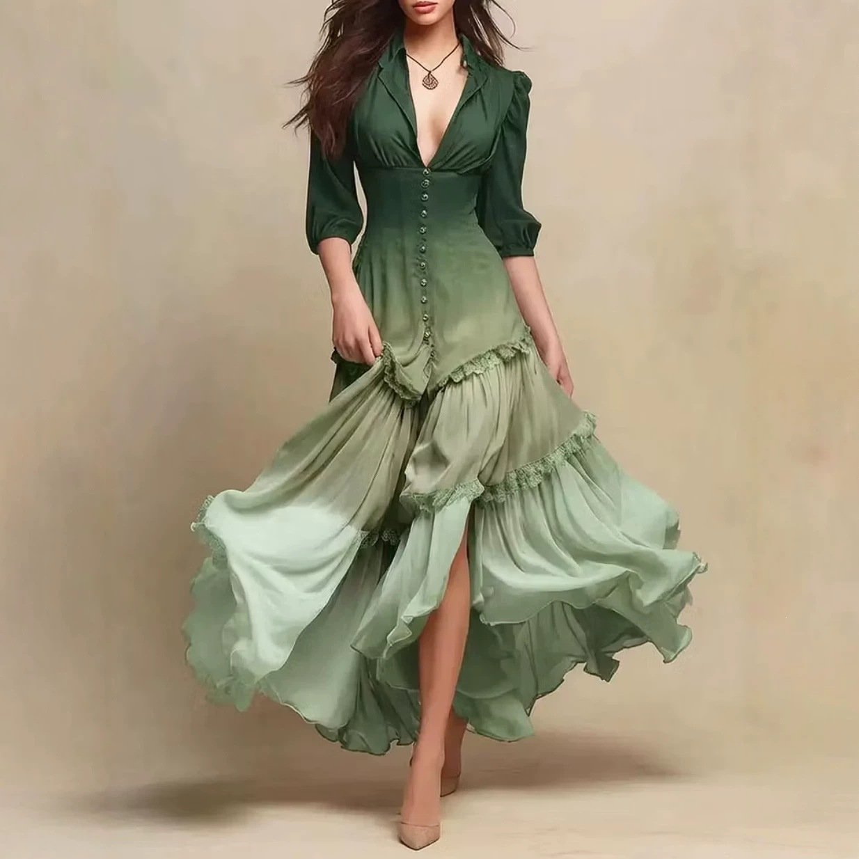 Retro Ombre Bell-Skirt Dress for Women