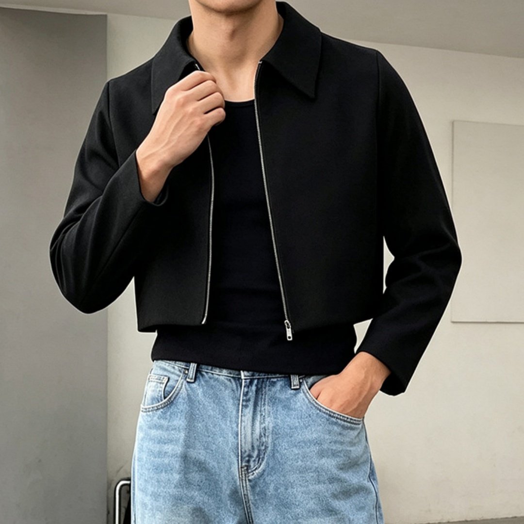 Men's Slim-Fit Lapel Jacket with Two-Way Zipper