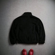 Casual Black Fleece Jacket for Men - Zip Up & Embroidered Chest