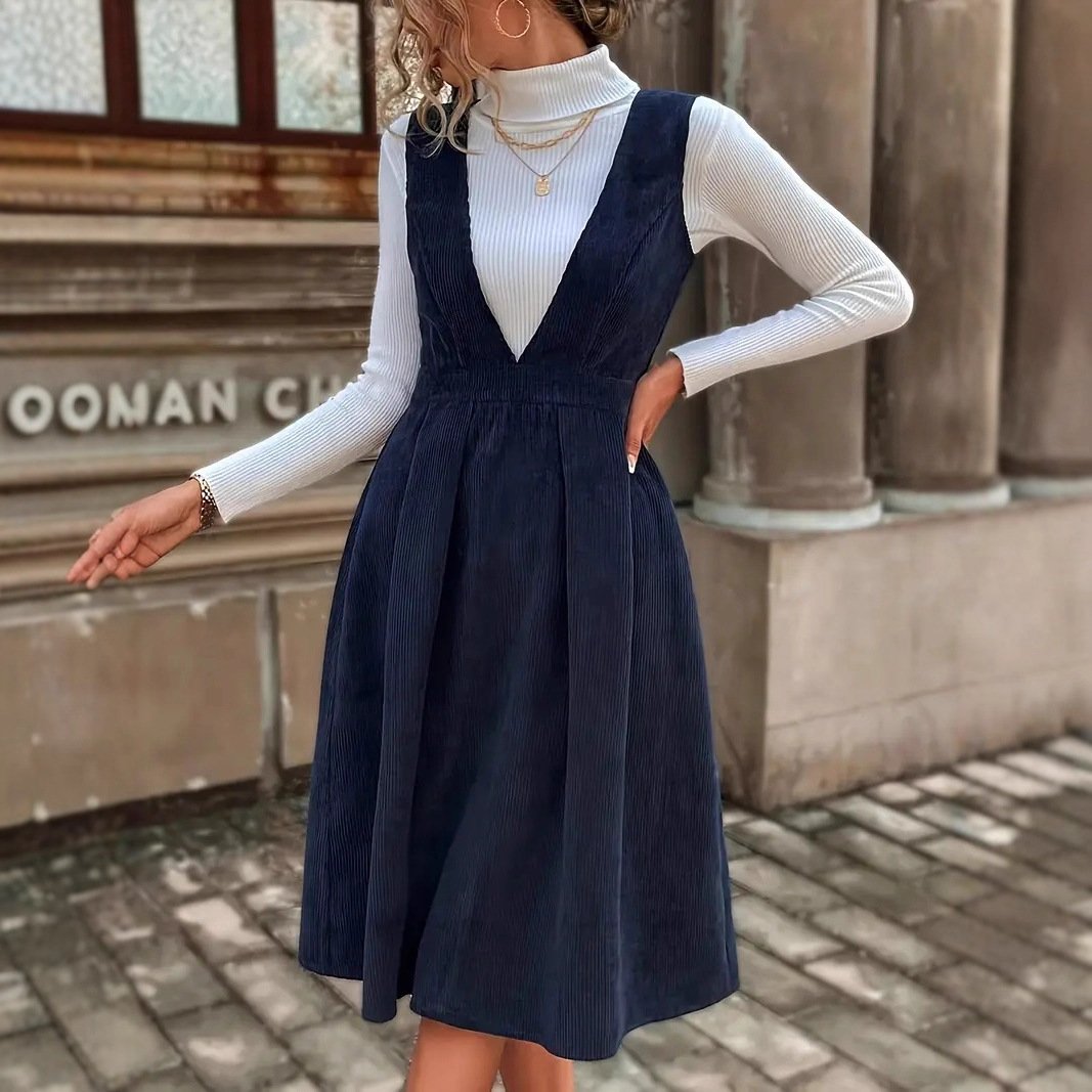 Womens Elegant Mid-length Corduroy Dress