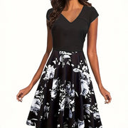 Floral Print Elastic-Waist Dress for Women