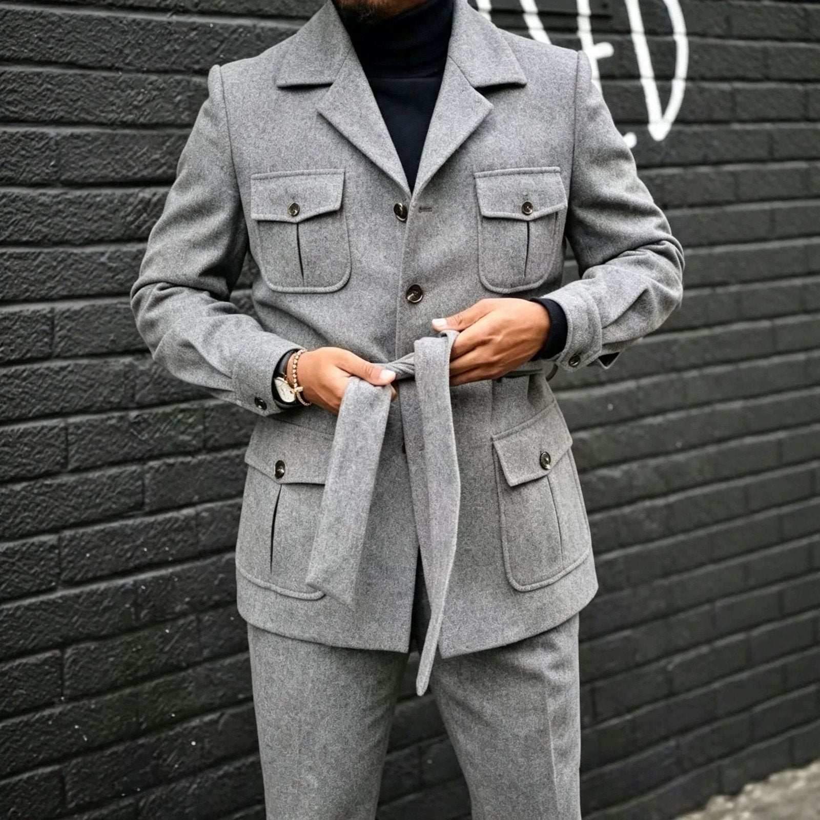 Urban Slim-fit Coat with Multiple Pockets for Men