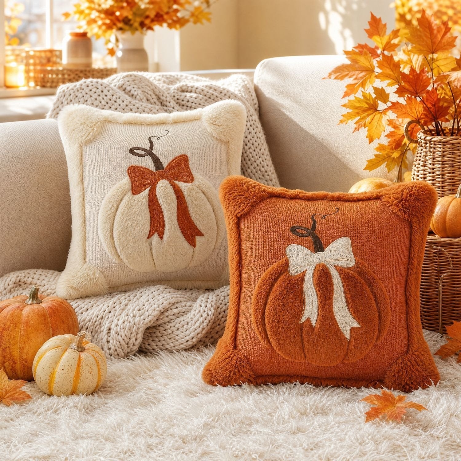 Cozy Pumpkin Throw Pillow Cover
